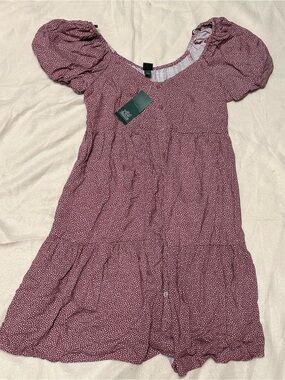 Puff Sleeve Plum Dot Babydoll Dress